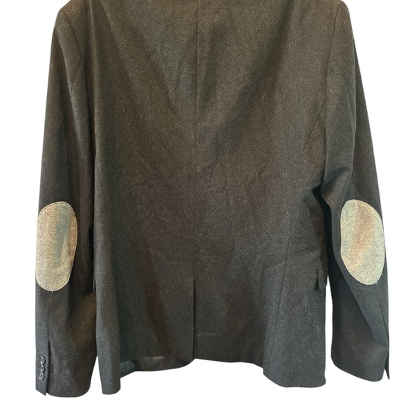 H&M Charcoal Gray Wool Blazer Jacket Elbow Patches 2 Button Size 44R - Picture 2 of 10